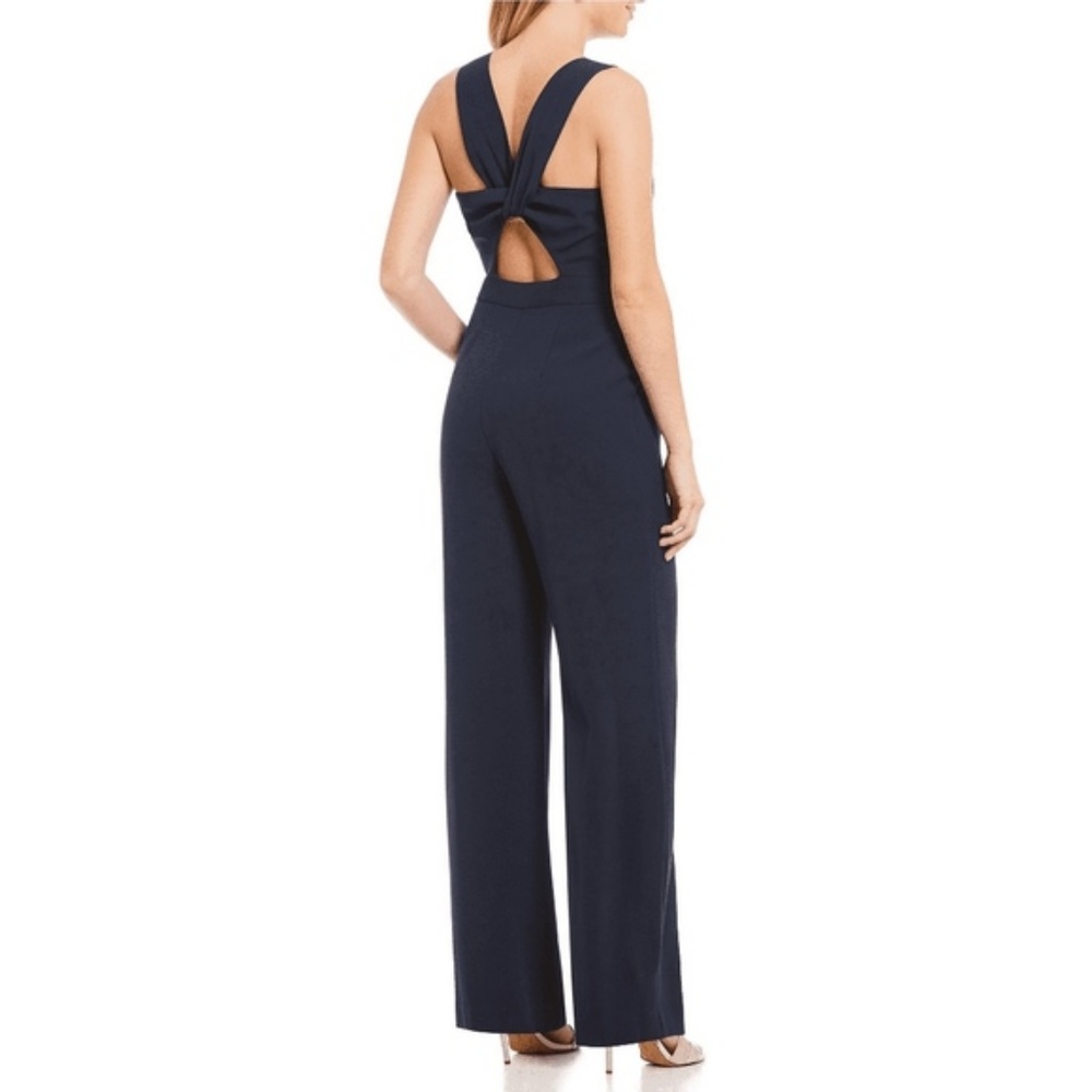 Eliza J Back Cutout Twist Navy Sleeveless Jumpsuit